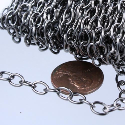 Chunky Fashion Chain 100 ft of Gunmetal Finished Big Heavy Cable chain - 7.8x6.3mm 1.2mm unsoldered links - 7863CA