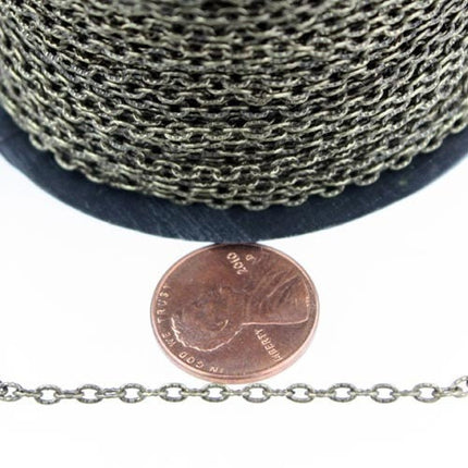 Antique Bronze Texture Chain Bulk, 12 ft. of Antique Brass Flat Texture Oval Chunky Cable Chain - 3x2mm Unsoldered - 32TEX