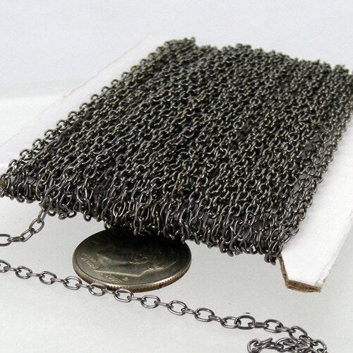 50 ft spool of Gunmetal Finished Round cable chain - 3x2.2mm - unsoldered link - 322CA