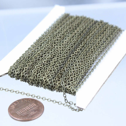 32 feet Antique Bronze Flat Chain Flat Cable Chain - 3x1.7mm SOLDERED - Necklace Bracelet DIY Wholesale Bulk Chain  317F