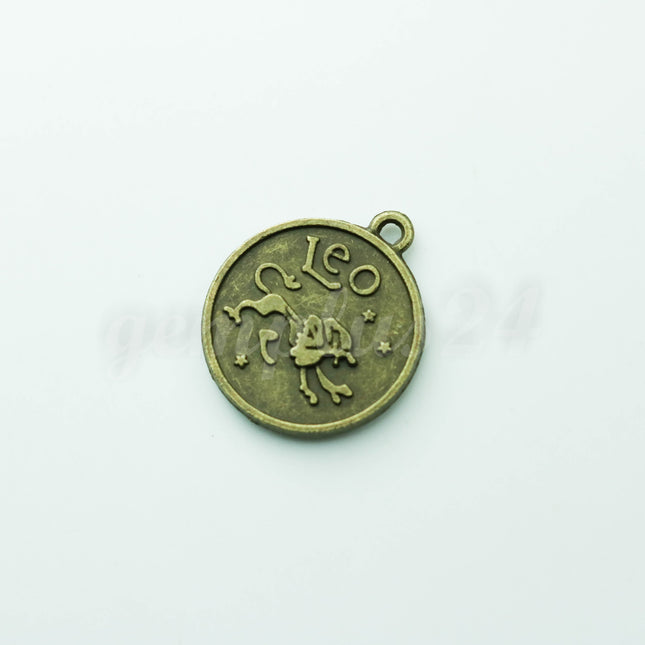 Zodiac Charm, Message Charm - Antique Brass - 28mm 3mm thickness 2.5mm Hole - Leo - July 23 -August 22