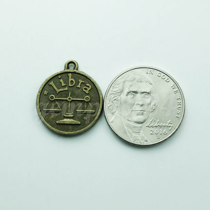 Zodiac Charm, Message Charm - Antique Brass - 28mm 3mm thickness 2.5mm Hole - Libra - September 23 - October 22