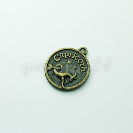 Zodiac Charm, Message Charm - Antique Brass - 28mm 3mm thickness 2.5mm Hole - Capricorn - December 22 - January 19