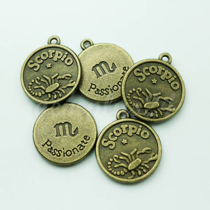 5 pcs of Zodiac Charm, Message Charm - Antique Brass - 28mm 3mm thickness 2.5mm Hole - Scorpio - October 23 - November 21