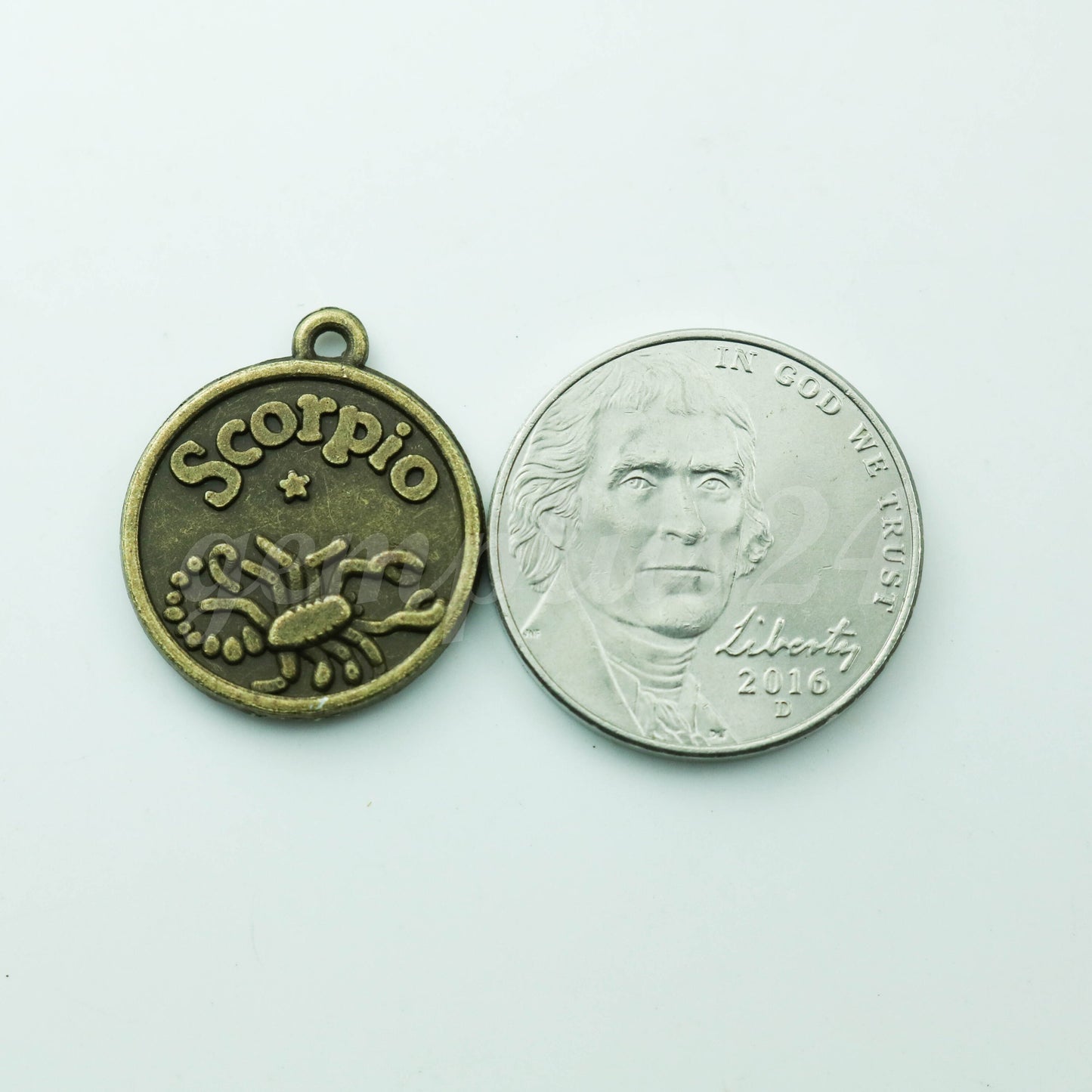 5 pcs of Zodiac Charm, Message Charm - Antique Brass - 28mm 3mm thickness 2.5mm Hole - Scorpio - October 23 - November 21
