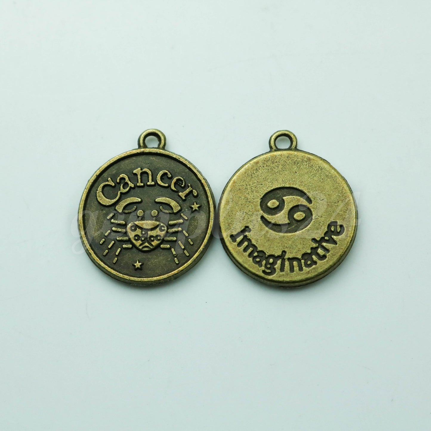 Zodiac Charm, Message Charm - Antique Brass - 28mm 3mm thickness 2.5mm Hole - Cancer - June 21 - July 22