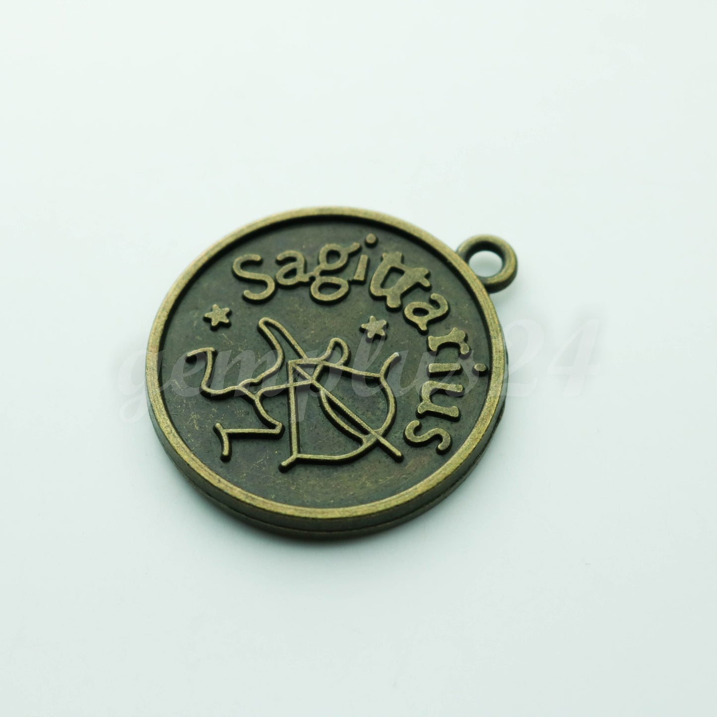 1/5 Set of Zodiac Bezel Charm, 25mm about 1 inch - Antique Brass - Bezel w GLASS Magnifying Domes Cabochon - Sagittarius - Nov. 22 - Dec. 21