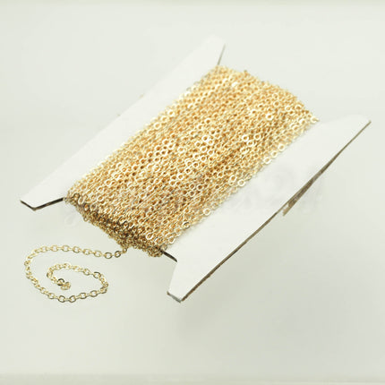 100 Ft Non Tarnish Flat Cable Chain -   22K Gold Flat Chain - 3x1.7mm SOLDER - Anti Tarnish Free Resistant Soldered Cable - AT317F