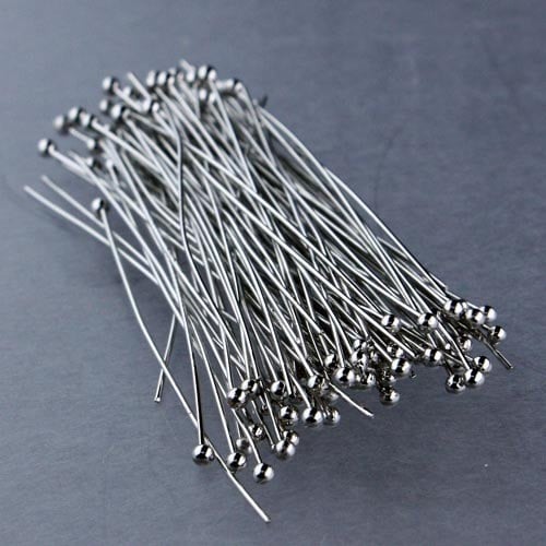 Bulk/FingerPick 100 Rhodium Ball headpins Head Pins - 2 inches (50mm), 24 Gauge 24G 1.8mm Half Hard Body - BPIN-24G-50