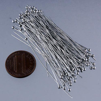 Bulk/FingerPick 100 Rhodium Ball headpins Head Pins - 2 inches (50mm), 24 Gauge 24G 1.8mm Half Hard Body - BPIN-24G-50