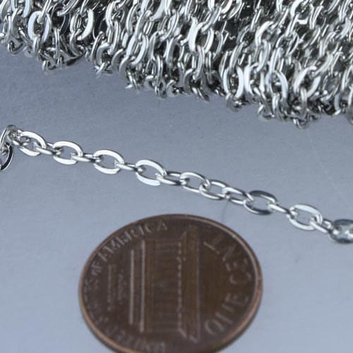 Rhodium Plated Flat Chain Bulk, 32 ft. of Antique Silver Flat Oval Cable Chain - 4x3mm Unsoldered- Necklace Bracelet  - 43F