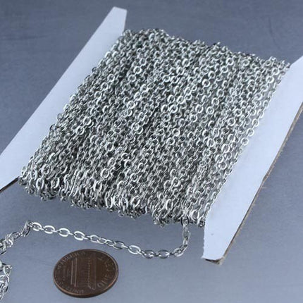 Wholesale Lot Rhodium Plated Flat Chain Bulk, 300 ft. of Antique Silver Flat Oval Cable Chain - 4x3mm Unsoldered- Necklace - 43F