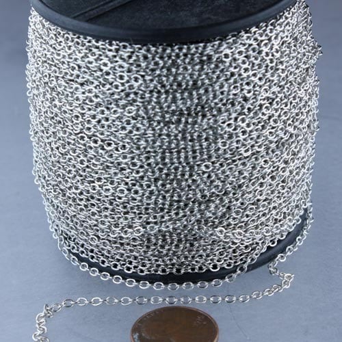 10 ft of Antiqued Silver SOLDERED Flat Cable chain - 3x1.7mm Solder Link Sturdy Chain - ship from California USA - 317F