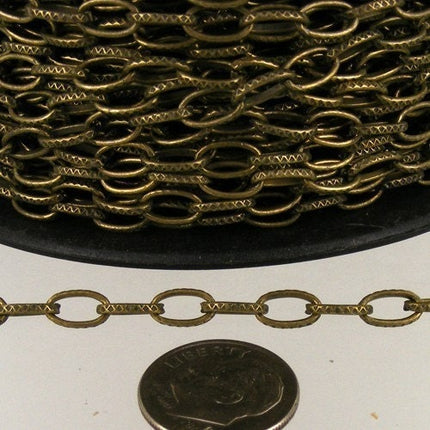 32 ft. Textured Antique Brass finished Drawn Oval BIG Chunky Cable chain - 9x4.5mm unsoldered- 9045DR