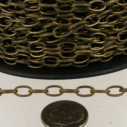 32 ft. Textured Antique Brass finished Drawn Oval BIG Chunky Cable chain - 9x4.5mm unsoldered- 9045DR