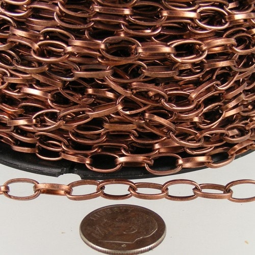 12 Ft. of Antique Copper Chain bulk Chain, Drawn Cable Chain - 9x4.5mm Unsoldered Link- 9045DR