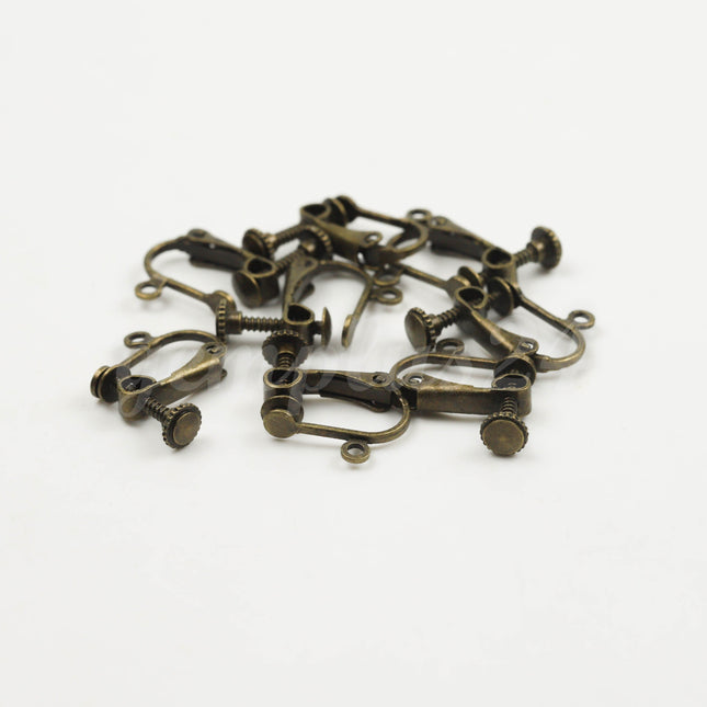10 pcs of Antique Brass Finished on Brass Screw Back Earring Clips - 18x14mm