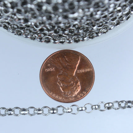 Rhodium Plated Rolo Chain bulk, 12 ft of Antique Silver Rolo Cable Chain 3.8mm - Unsoldered Links - Bulk Chain - 38ROLO