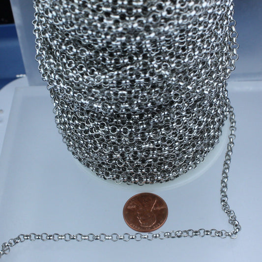Rhodium Plated Rolo Chain bulk, 12 ft of Antique Silver Rolo Cable Chain 3.8mm - Unsoldered Links - Bulk Chain - 38ROLO