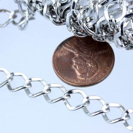 32 feet Rhodium Curb Chain Antique Silver Big Hammered Curb Chain - 8.7x7.3mm Unsolodered - Necklace Bracelet Wholesale - 8773CU