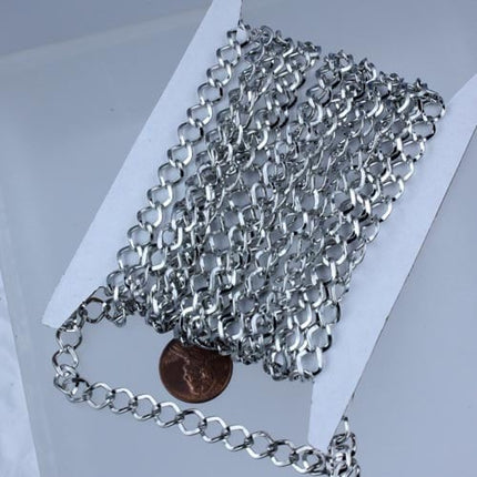 32 feet Rhodium Curb Chain Antique Silver Big Hammered Curb Chain - 8.7x7.3mm Unsolodered - Necklace Bracelet Wholesale - 8773CU