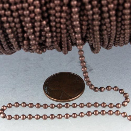 Antique Copper Chain Bulk, 50 ft. spool of ROUND BALL chain - 2.4mm ball size - w/ FREE 50pcs Connectors (Insert) - 24BALL