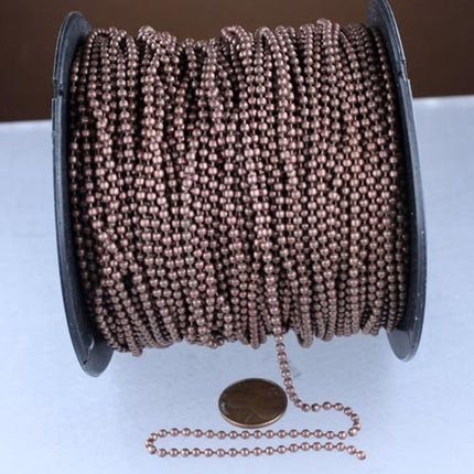 Antique Copper Chain Bulk, 50 ft. spool of ROUND BALL chain - 2.4mm ball size - w/ FREE 50pcs Connectors (Insert) - 24BALL