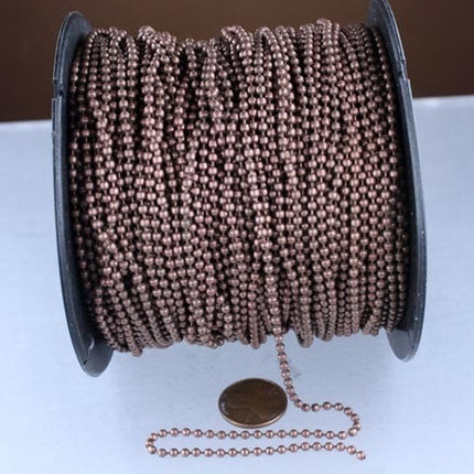 Antique Copper Chain Bulk Chain, 100 ft. spool of  ROUND ball chain - 2.4mm ball size - with FREE 100pcs Connectors (Insert) - 24BALL