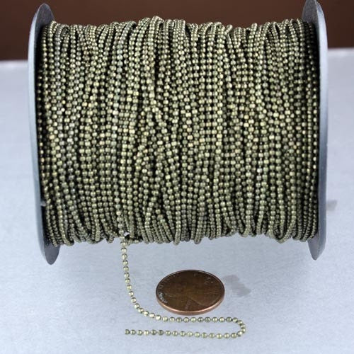 10 Ft. Antique Brass Finished on Brass Faceted Ball Chain - 1.5mm Ball - 15DC