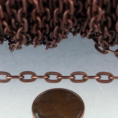 Antique Copper Chain bulk chain, 100 ft  Flat BIG Heavy Drawn Cable Chain -7.1x4.3mm 1.2mm Unsoldered Link - 7143FL