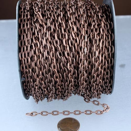 Antique Copper Chain bulk chain, 100 ft  Flat BIG Heavy Drawn Cable Chain -7.1x4.3mm 1.2mm Unsoldered Link - 7143FL