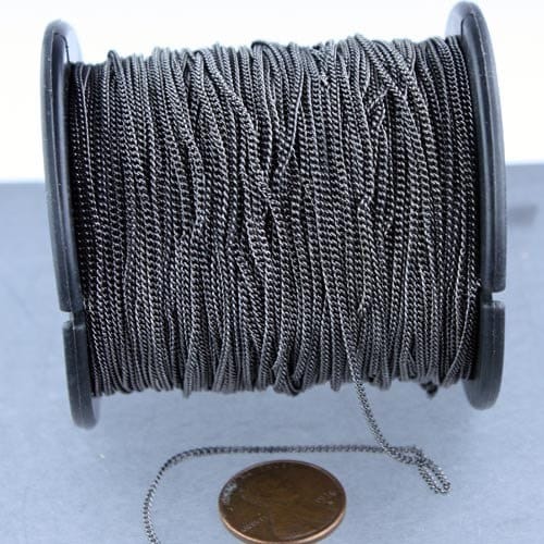 100 ft spool of Gunmetal Finished Tiny curb chain - 1.3mm soldered link - Solder Curb Chain - 1.3S