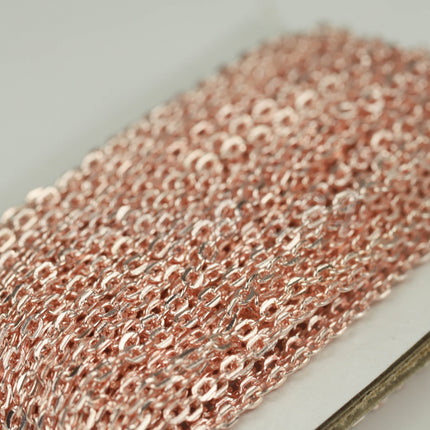 New 300 Ft Non Tarnish Flat Cable Chain - Rose Gold Flat Chain - 2x3mm Unsoldered - Anti Tarnish Free Resistant Soldered Cable - AT0623