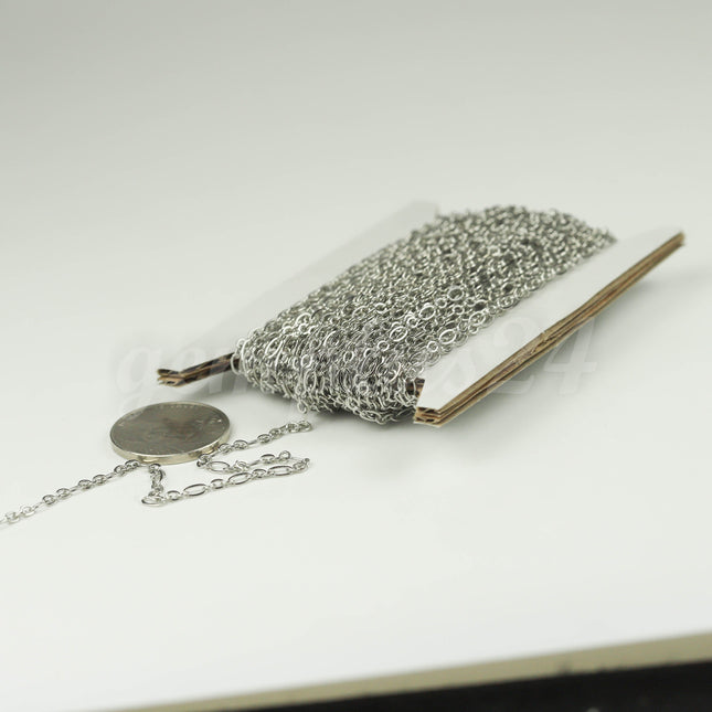 32 ft Rhodium Plated Bulk Chain, Long and Short (Small 3 and 1) SOLDERED Necklace  Chain - 4.5x2.5mm 2.9x2.6mm Soldered - 317LS31