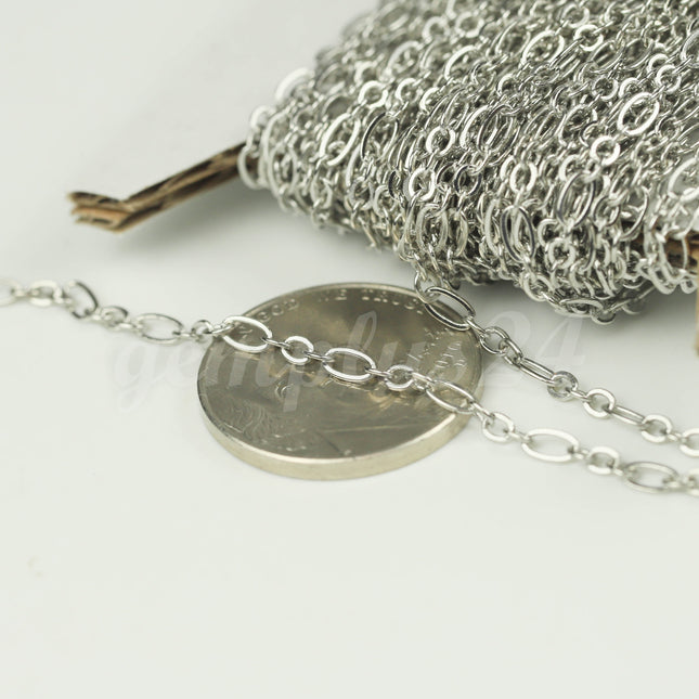 32 ft Rhodium Plated Bulk Chain, Long and Short (Small 3 and 1) SOLDERED Necklace  Chain - 4.5x2.5mm 2.9x2.6mm Soldered - 317LS31