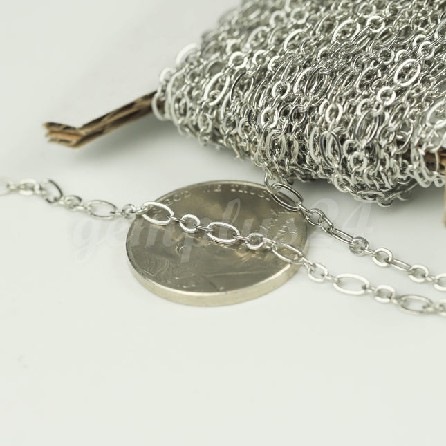 3 ft Rhodium Plated Bulk Chain, Long and Short (Small 3 and 1) SOLDERED Necklace  Chain - 4.5x2.5mm 2.9x2.6mm Soldered - 317LS31