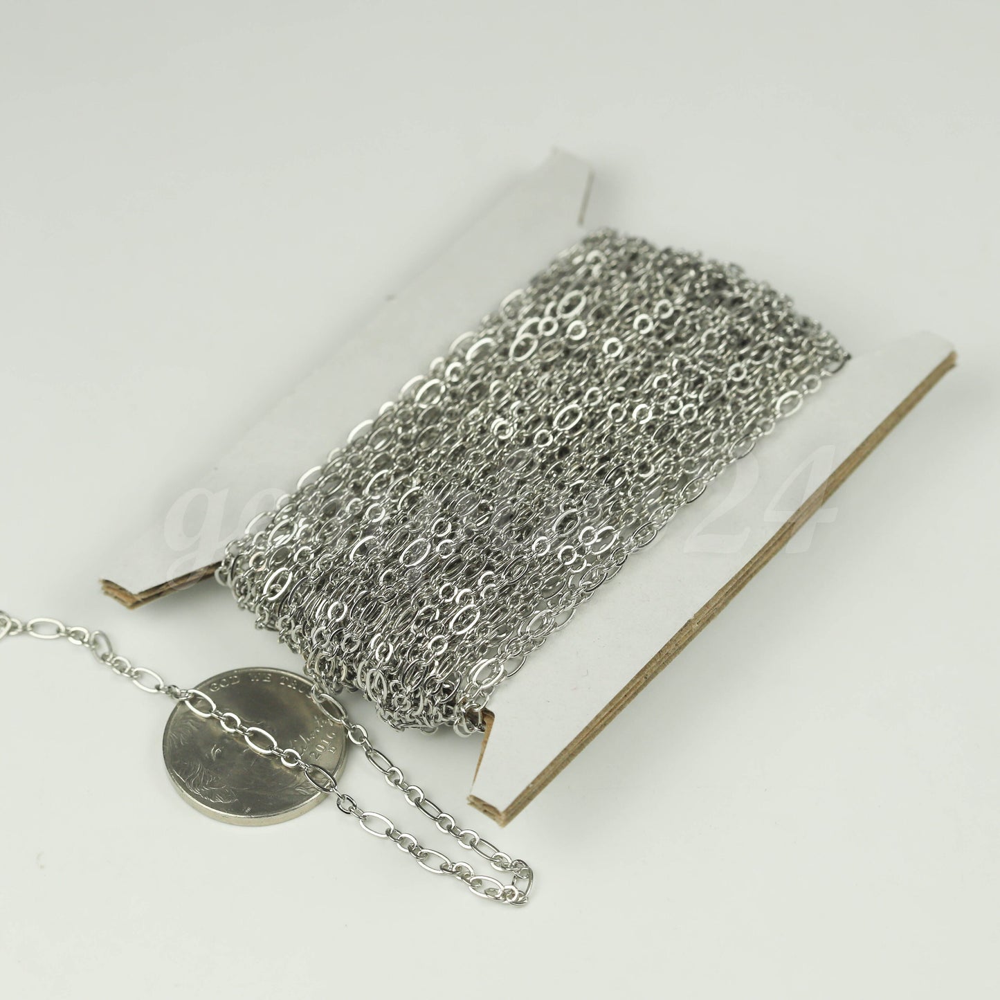 100 ft Rhodium Plated Bulk Chain, Long and Short (Small 3 and 1) SOLDERED Necklace  Chain - 4.5x2.5mm 2.9x2.6mm Soldered - 317LS31