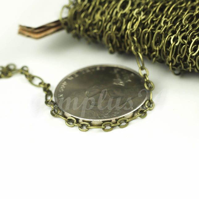 New 3 ft Antique Brass Plated Bulk Chain, Long and Short (Small 3 and 1) SOLDERED  Chain - 4.5x2.5mm 2.9x2.6mm Soldered - 317LS31