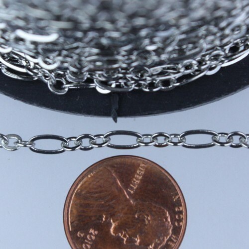 Rhodium Bulk, 100 ft of ( 3 and 1 ) Antique Silver Long and Short Chain Flat Cable Chain Necklace Chain 6.3 N 4mm - SOLDERED 3429LS31