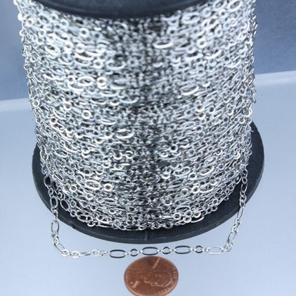 Rhodium Bulk, 100 ft of ( 3 and 1 ) Antique Silver Long and Short Chain Flat Cable Chain Necklace Chain 6.3 N 4mm - SOLDERED 3429LS31