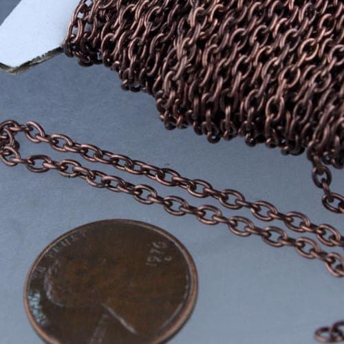 Antique Copper Chain bulk Chain, 32 ft spool of Antique Copper Plated Oval Round cable chain - 3x2.2mm - unsoldered link - 322CA