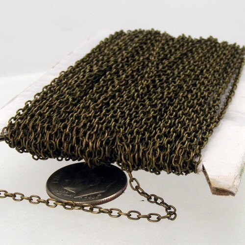 100ft spool of Antique Brass Finished Round cable chain - 3x2.2mm - unsoldered link,Wholesale Necklace chain - 322CA