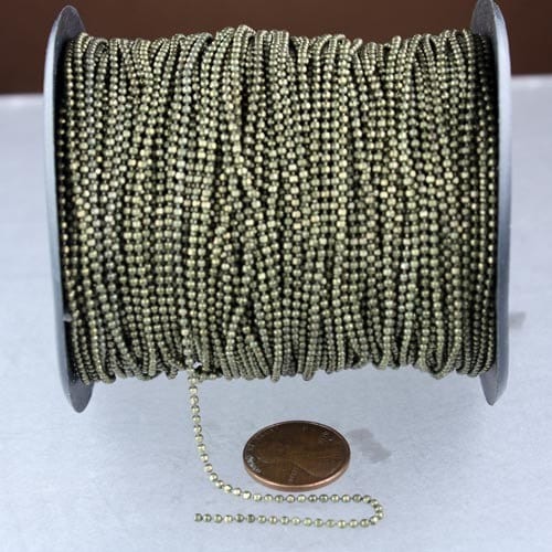 100 Ft. Antique Brass Finished on Brass Faceted Ball Chain - 1.5mm Ball with free 100 pcs connector (insert)- - 15DC