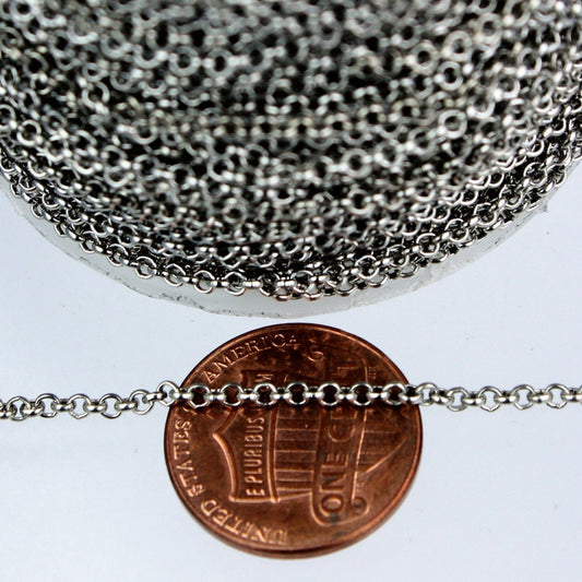 Gunmetal Rolo Chain bulk, 100 ft of Rolo Cable Chain 2.0mm 2mm - Unsoldered Links -  Wholesale Bulk Jewerly Chain - 20ROLO