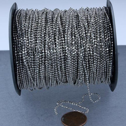 32 ft. Antique Silver Rhodium Plated on Brass Faceted Ball Chain - 1.5mm Ball w/ FREE 50 pcs Connector (Insert) - 15DC