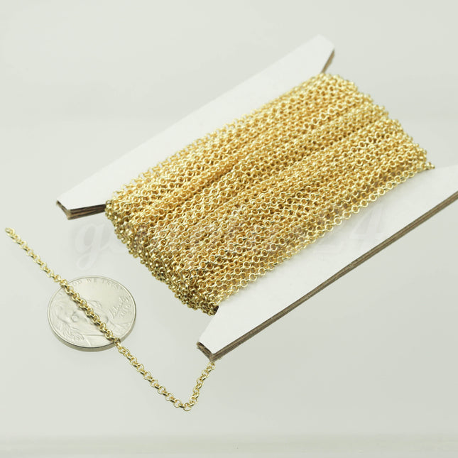 32 feet TARNISH Resistant Tarnish FREE Anti Tarnished 18K Gold Plated Rolo Chain bulk - 2.0mm 2mm SOLDERED Link AT2.0BL