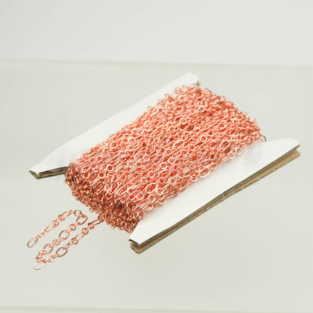 32 feet Bright Copper ( 3 and 1 ) Long and Short Bulk Flat Cable Chain Necklace Bracelet Chain 6.3 N 4mm - SOLDERED Links - 3429LS31