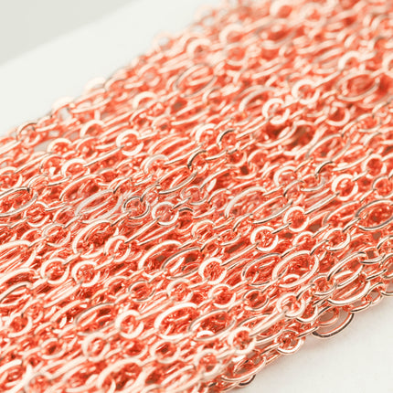 100 feet Bright Copper ( 3 and 1 ) Long and Short Bulk Flat Cable Chain Necklace Bracelet Chain 6.3 N 4mm - SOLDERED Links - 3429LS31