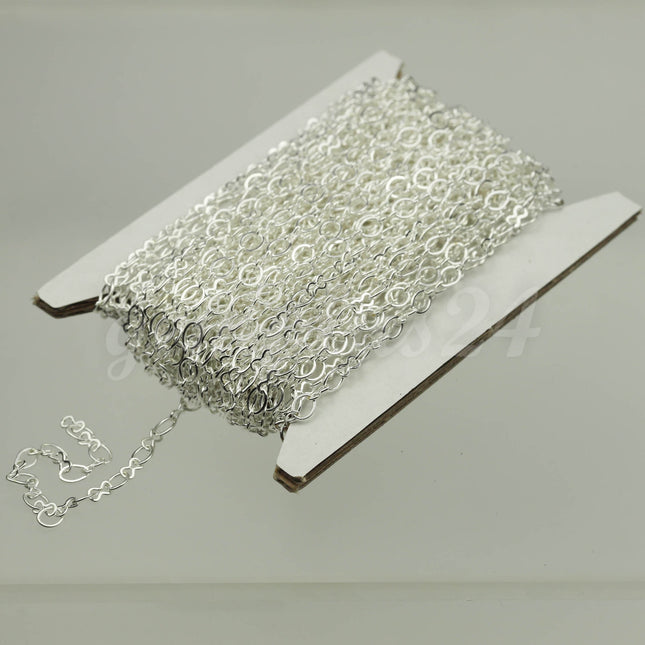 100 feet Sterling Silver Plated SOLDERED BIG Fashion Figure 8 Connector Chain - 4.5x3.8mm Soldered Link FIG8L