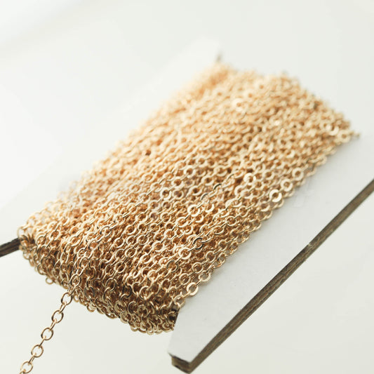 32 feet of Champagne Gold (Pinky Gold) Plated Flat Cable Chain 3x3mm Solder Cable Chain -  - 33F